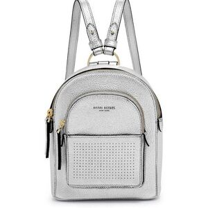HENRI BENDEL Mini Influencer Metallic Silver Backpack Crossbody Top Handle Taxi